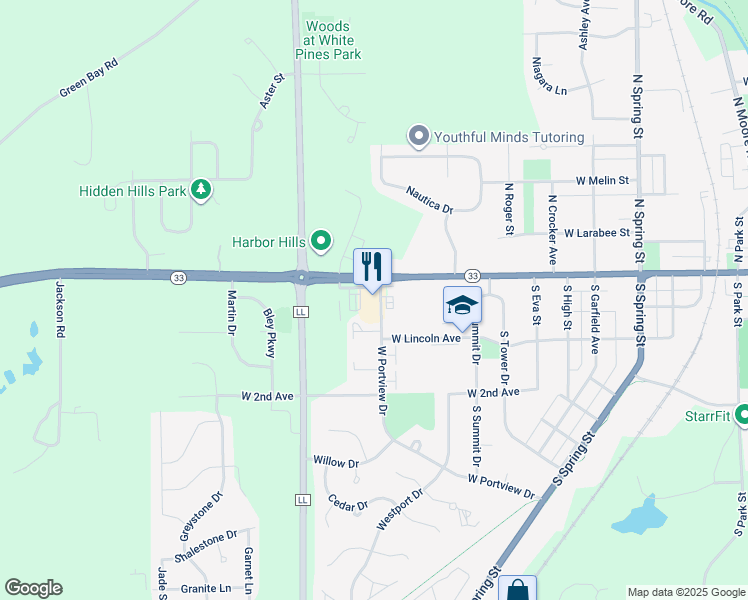 map of restaurants, bars, coffee shops, grocery stores, and more near 1407 West Grand Avenue in Port Washington