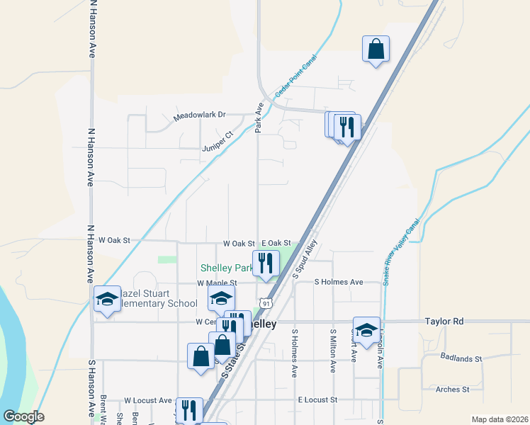 map of restaurants, bars, coffee shops, grocery stores, and more near 367 New Sweden Highway in Shelley