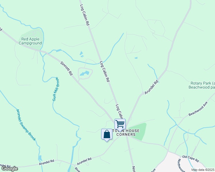 map of restaurants, bars, coffee shops, grocery stores, and more near 36 Log Cabin Road in Arundel