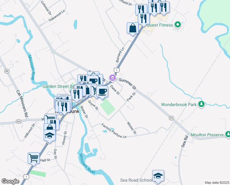map of restaurants, bars, coffee shops, grocery stores, and more near 9 Dane Street in Kennebunk
