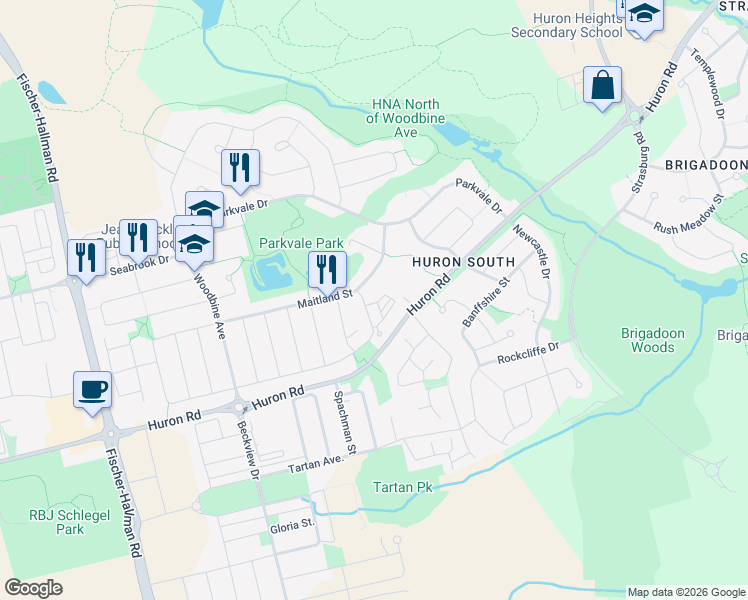 map of restaurants, bars, coffee shops, grocery stores, and more near in Kitchener