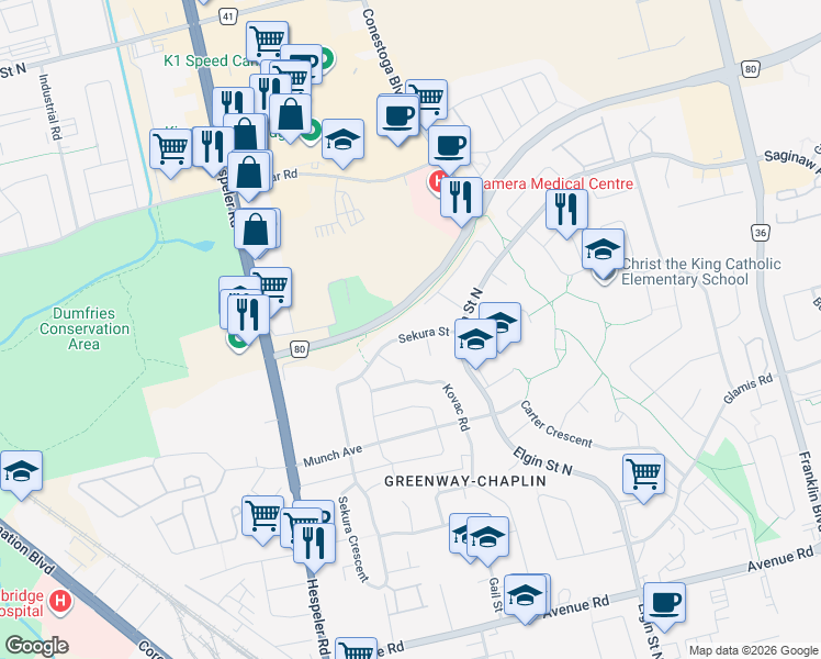 map of restaurants, bars, coffee shops, grocery stores, and more near 342 Sekura Street in Cambridge