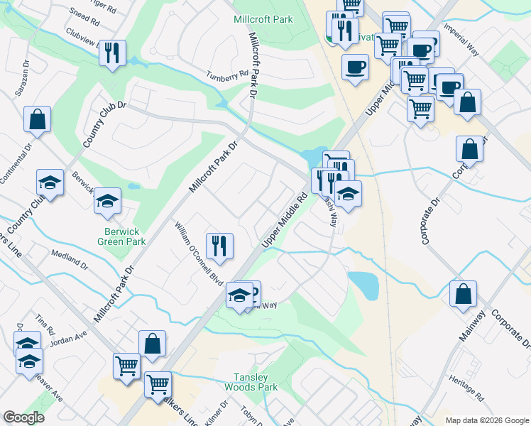 map of restaurants, bars, coffee shops, grocery stores, and more near 2041 Mckerlie Crescent in Burlington
