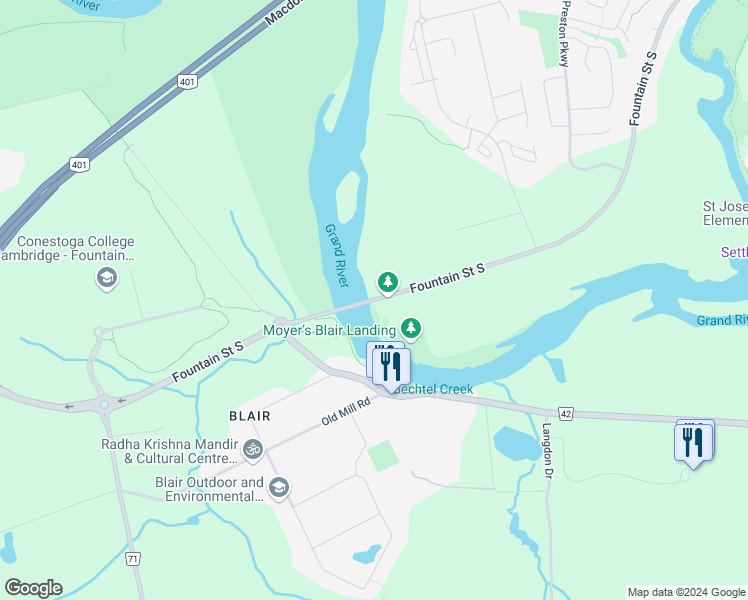 map of restaurants, bars, coffee shops, grocery stores, and more near 138 Fountain Street South in Cambridge