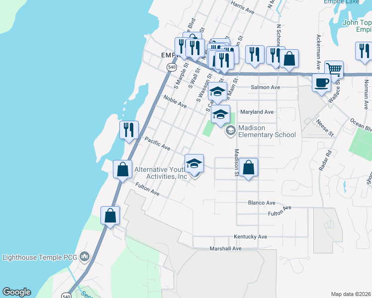 map of restaurants, bars, coffee shops, grocery stores, and more near 480 South Cammann Street in Coos Bay