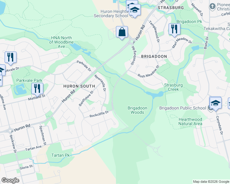 map of restaurants, bars, coffee shops, grocery stores, and more near 75 Newcastle Drive in Kitchener