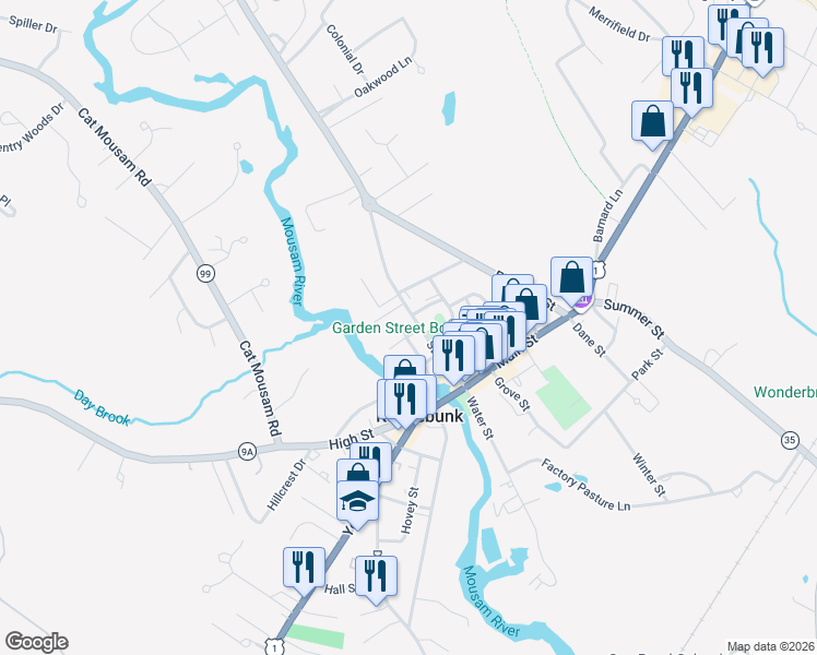 map of restaurants, bars, coffee shops, grocery stores, and more near 3 Storer Street in Kennebunk
