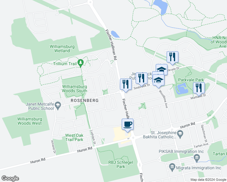 map of restaurants, bars, coffee shops, grocery stores, and more near in Kitchener