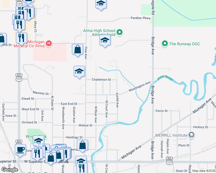 map of restaurants, bars, coffee shops, grocery stores, and more near 1036 Fairview Avenue in Alma