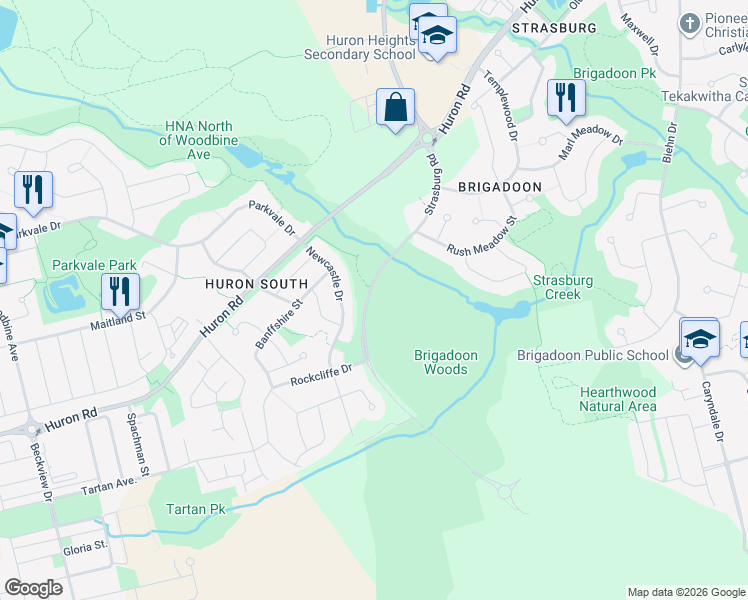 map of restaurants, bars, coffee shops, grocery stores, and more near 75 Newcastle Drive in Kitchener
