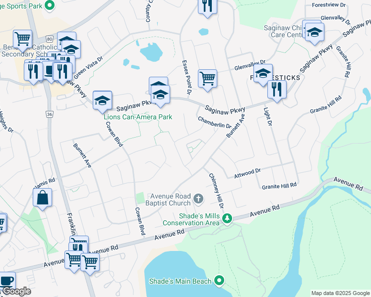 map of restaurants, bars, coffee shops, grocery stores, and more near 75 Anglerock Drive in Cambridge