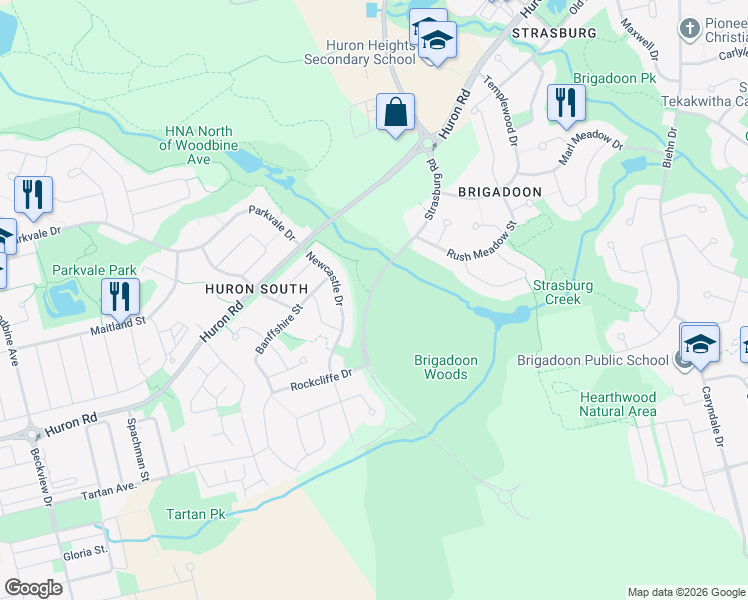 map of restaurants, bars, coffee shops, grocery stores, and more near 75 Newcastle Drive in Kitchener