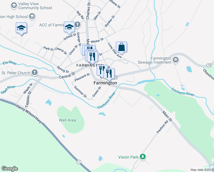 map of restaurants, bars, coffee shops, grocery stores, and more near in Farmington