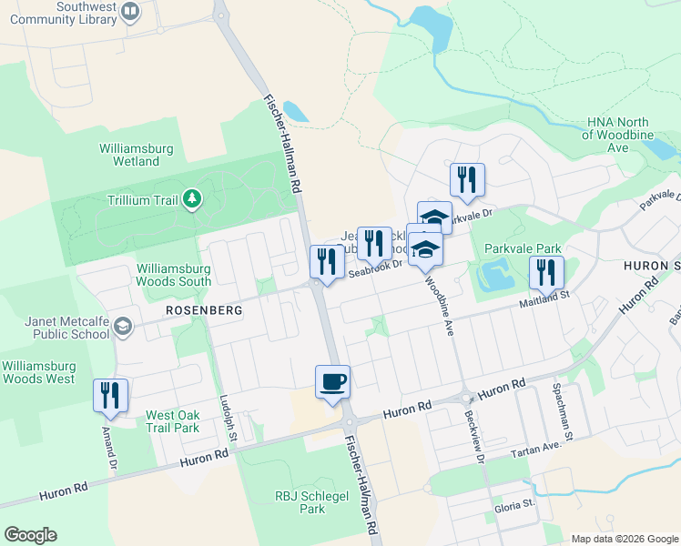 map of restaurants, bars, coffee shops, grocery stores, and more near in Kitchener