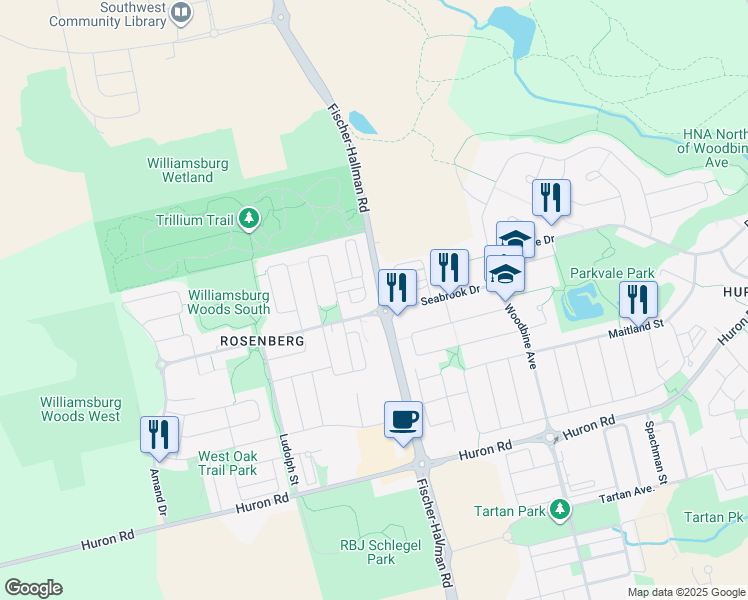 map of restaurants, bars, coffee shops, grocery stores, and more near in Kitchener