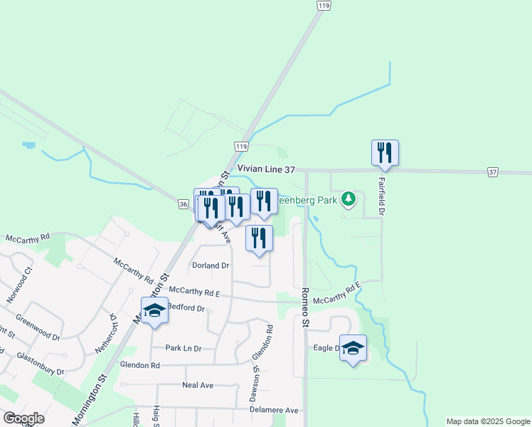 map of restaurants, bars, coffee shops, grocery stores, and more near 15 Kappele Circle in Stratford