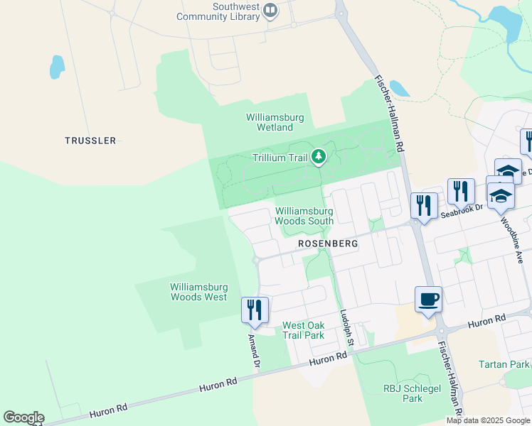 map of restaurants, bars, coffee shops, grocery stores, and more near 273 Shady Glen Crescent in Kitchener