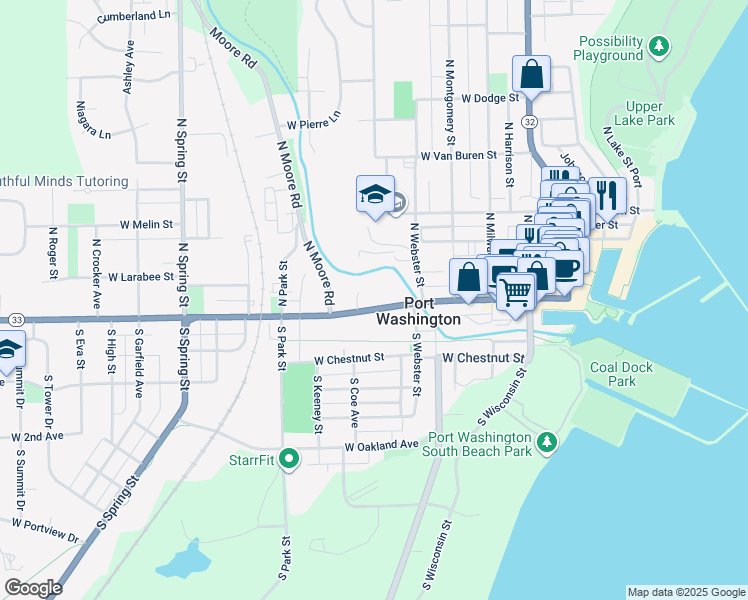 map of restaurants, bars, coffee shops, grocery stores, and more near 440 West Grand Avenue in Port Washington