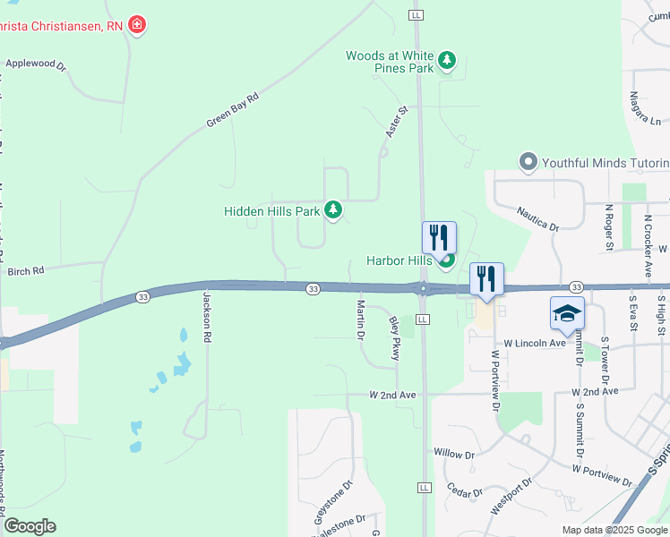 map of restaurants, bars, coffee shops, grocery stores, and more near 1740 West Grand Avenue in Port Washington