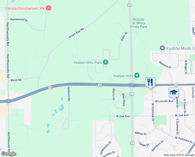 map of restaurants, bars, coffee shops, grocery stores, and more near 2364 Wisconsin 33 in West Bend
