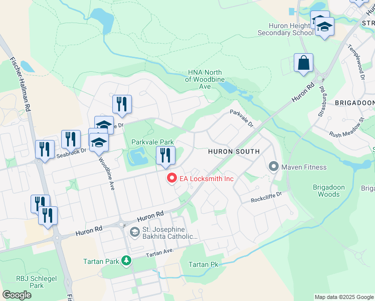 map of restaurants, bars, coffee shops, grocery stores, and more near in Kitchener