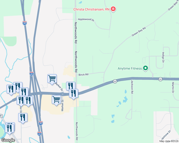 map of restaurants, bars, coffee shops, grocery stores, and more near 2650 Birch Road in Port Washington