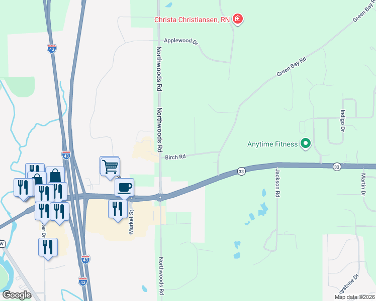 map of restaurants, bars, coffee shops, grocery stores, and more near 2650 Birch Road in Port Washington