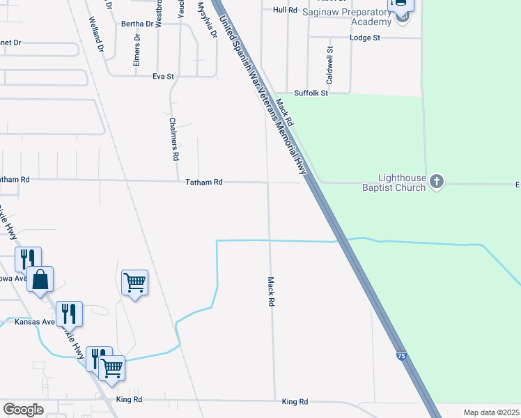 map of restaurants, bars, coffee shops, grocery stores, and more near 3632 Mack Road in Saginaw