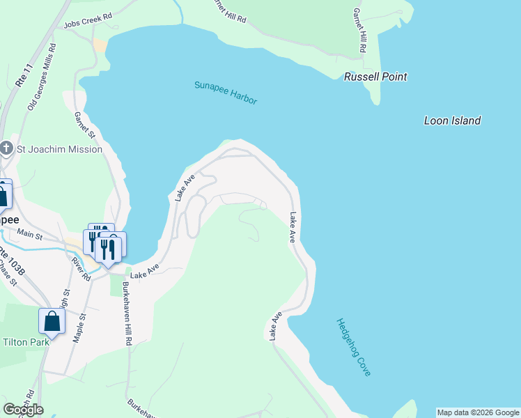 map of restaurants, bars, coffee shops, grocery stores, and more near Overlook at Indian Cave in Sunapee