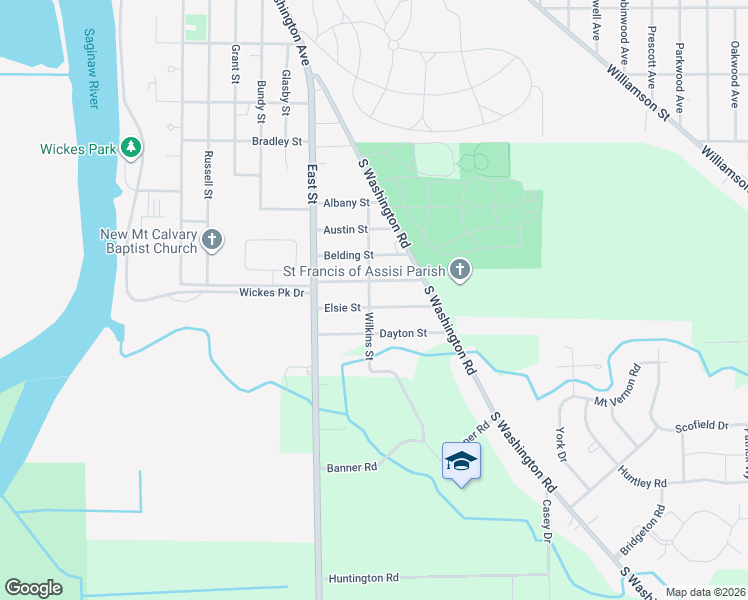 map of restaurants, bars, coffee shops, grocery stores, and more near 1912 Wabash Street in Saginaw
