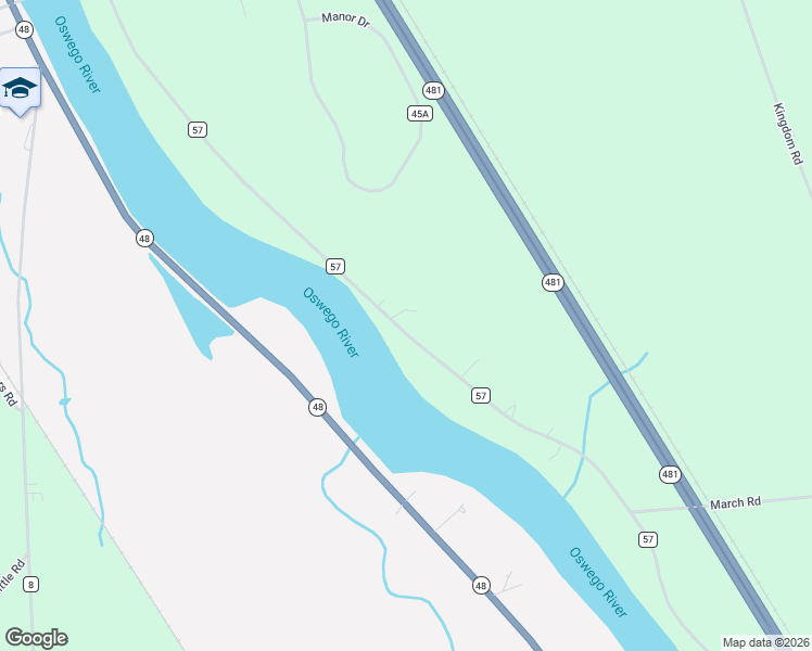 map of restaurants, bars, coffee shops, grocery stores, and more near 3442 County Route 57 in Oswego