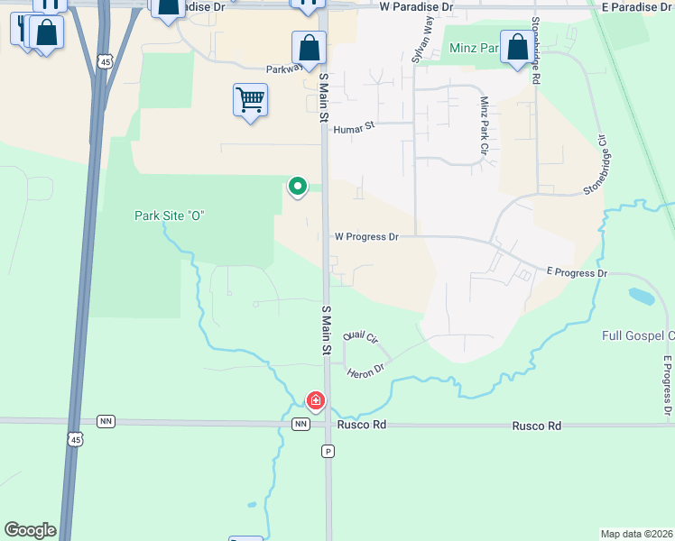 map of restaurants, bars, coffee shops, grocery stores, and more near 2593 South Main Street in West Bend