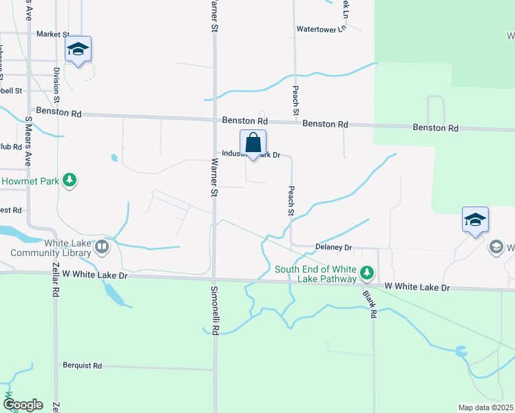 map of restaurants, bars, coffee shops, grocery stores, and more near 1725 Warner Street in Whitehall