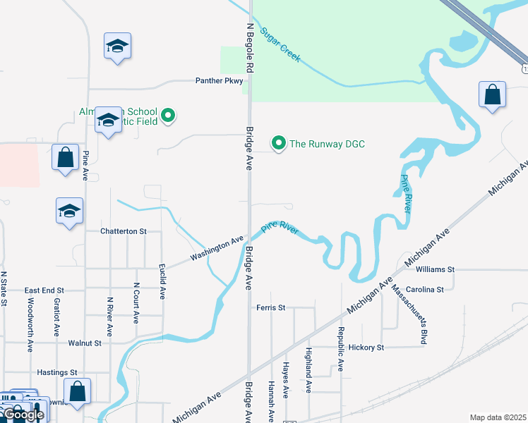 map of restaurants, bars, coffee shops, grocery stores, and more near 1080 Bridge Avenue in Alma