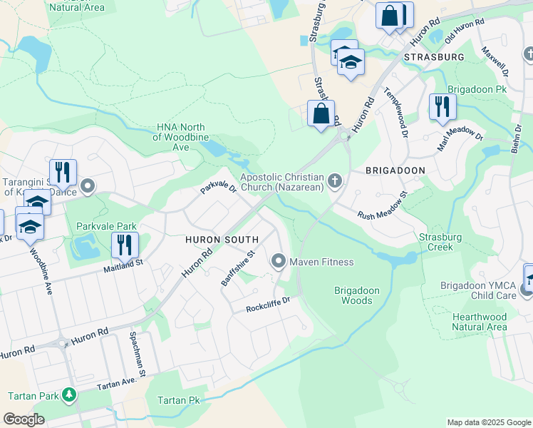 map of restaurants, bars, coffee shops, grocery stores, and more near 15 Newcastle Drive in Kitchener