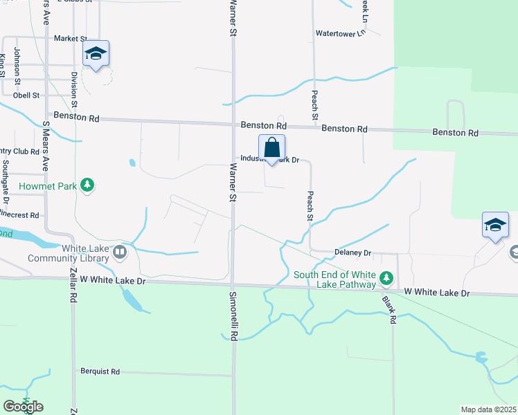 map of restaurants, bars, coffee shops, grocery stores, and more near 1725 Warner Street in Whitehall