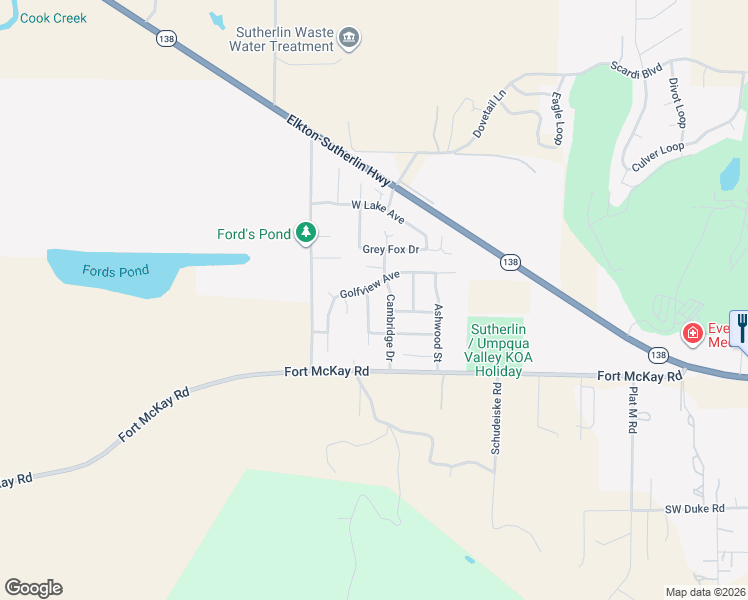 map of restaurants, bars, coffee shops, grocery stores, and more near 300 Ridgeway Street in Sutherlin