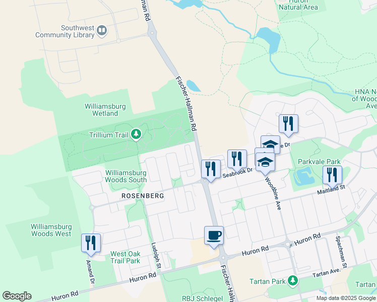 map of restaurants, bars, coffee shops, grocery stores, and more near 549 Goldenrod Lane in Kitchener