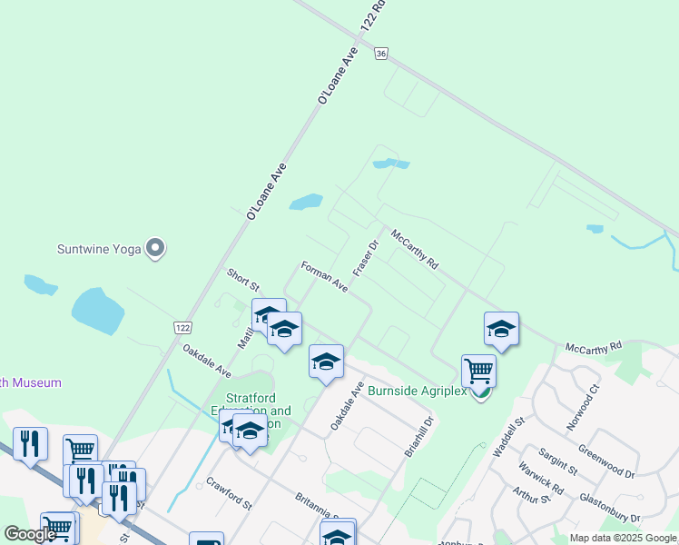 map of restaurants, bars, coffee shops, grocery stores, and more near 623 Forman Avenue in Stratford