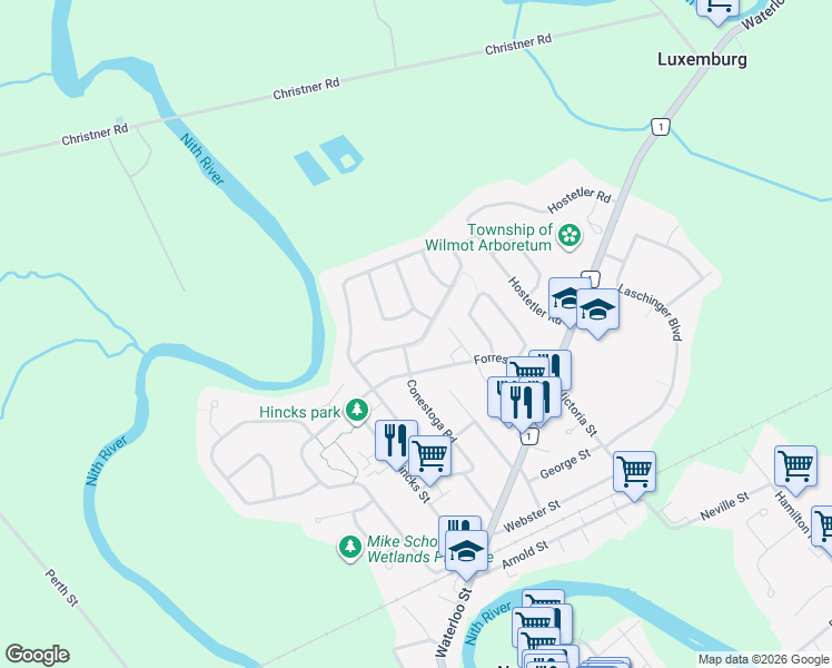 map of restaurants, bars, coffee shops, grocery stores, and more near 249 Theodore Schuler Boulevard in New Hamburg