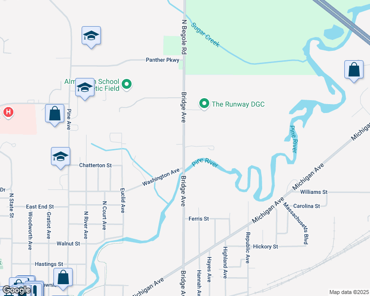 map of restaurants, bars, coffee shops, grocery stores, and more near 1080 Bridge Avenue in Alma