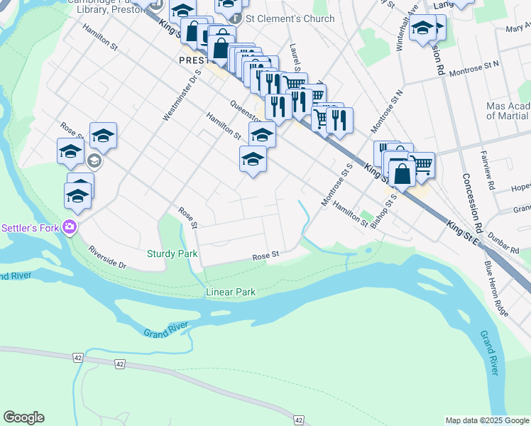 map of restaurants, bars, coffee shops, grocery stores, and more near 1207 Homuth Avenue in Cambridge