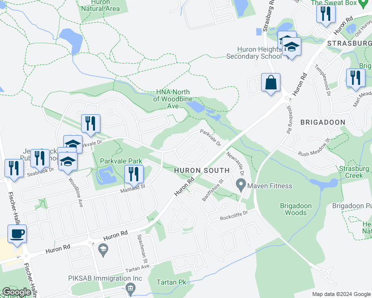 map of restaurants, bars, coffee shops, grocery stores, and more near 314 Featherstone Crescent in Kitchener