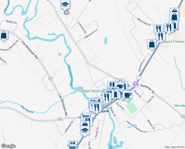 map of restaurants, bars, coffee shops, grocery stores, and more near 45 Storer Street in Kennebunk