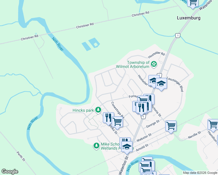 map of restaurants, bars, coffee shops, grocery stores, and more near 249 Theodore Schuler Boulevard in New Hamburg