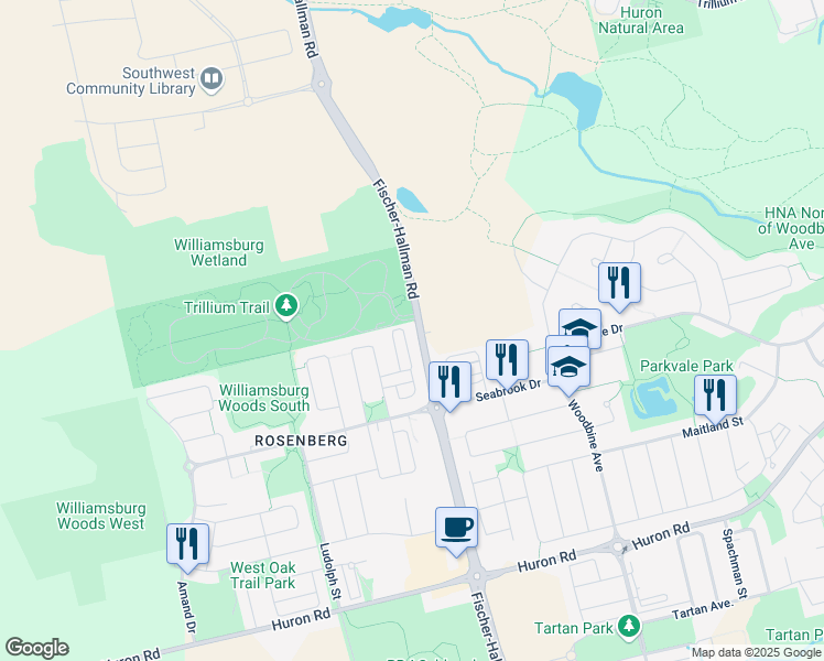 map of restaurants, bars, coffee shops, grocery stores, and more near 549 Goldenrod Lane in Kitchener