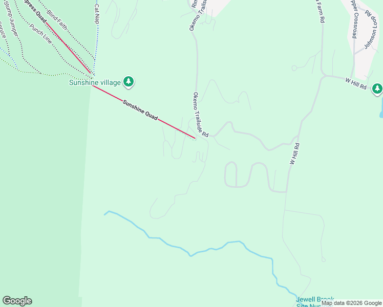 map of restaurants, bars, coffee shops, grocery stores, and more near Okemo Trailside Road in Ludlow