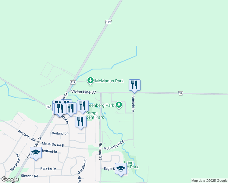 map of restaurants, bars, coffee shops, grocery stores, and more near 3193 Vivian Line 37 in Gads Hill