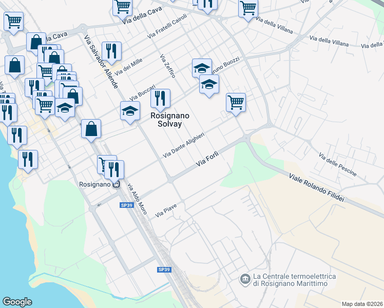 map of restaurants, bars, coffee shops, grocery stores, and more near 1 Via Malta in Rosignano Solvay-Castiglioncello
