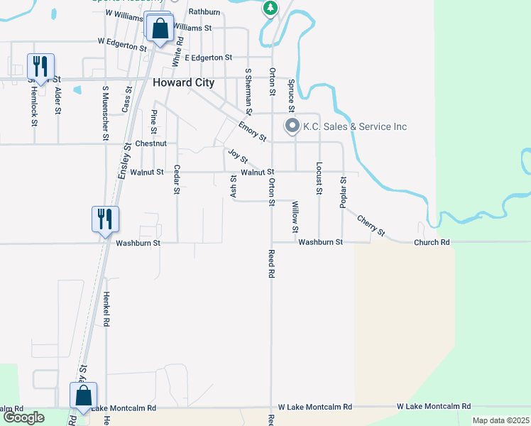 map of restaurants, bars, coffee shops, grocery stores, and more near 531 Orton Street in Howard City